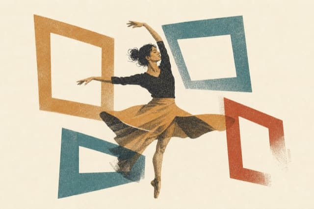 Editorial Risograph illustration of a single figure in dynamic motion, representing an AI avatar video
